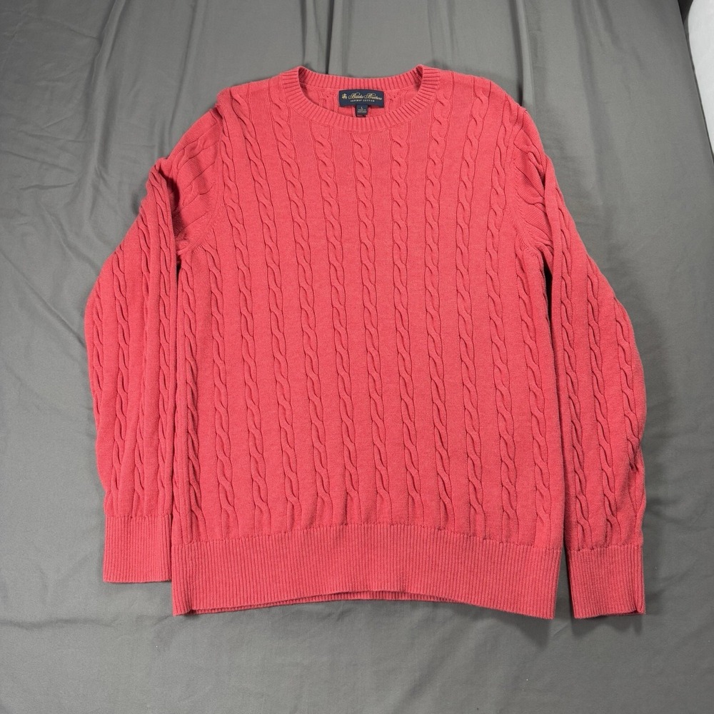 Brooks Brothers Sweater Mens Large Red Supima Cotton Cable Knit Pullover LS
